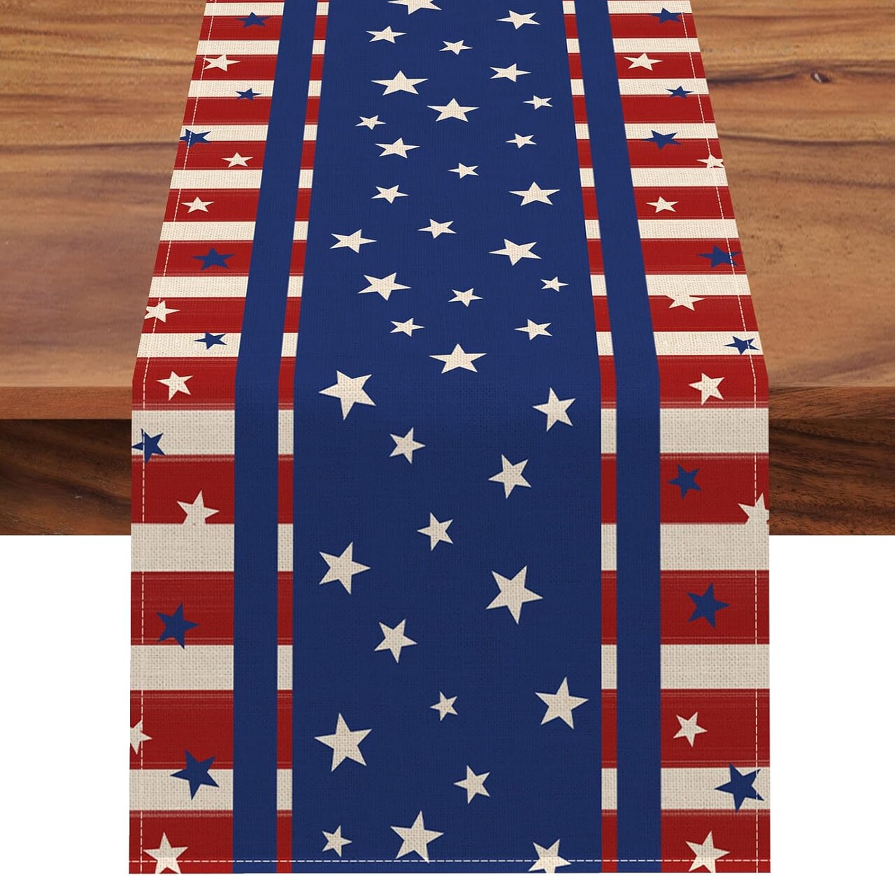 4th of July Patriotic Table Runner – Red & Blue Stars and Stripes Design for American Independence Day, Memorial Day, Labor Day, and Summer Celebrations. Ideal for Kitchen, Dining Table, or Party Decorations. 13 x 72 Inches.